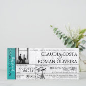 ティール(緑がかった色)パ結婚リズボーディングパス招待状 (スタンド正面)