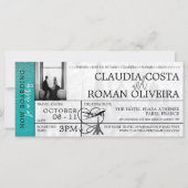 ティール(緑がかった色)パ結婚リズボーディングパス招待状 (正面)