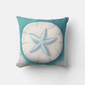 ティール(緑がかった色)ヒトデとサンドドルビーチイ クッション (正面)
