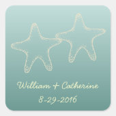 ティール（緑がかった色）ヒトデ結婚式用シール スクエアシール (正面)
