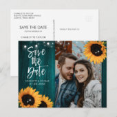 ティール（緑がかった色）・ヒマワリー・ウェディングセーブザ・デート・フォト ポストカード (正面/裏面)