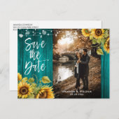 ティール(緑がかった色)・ヒ結婚マワリーの写真保存日 案内ポストカード (正面/裏面)