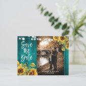 ティール（緑がかった色）・ヒ結婚マワリーの写真保存日 案内ポストカード (スタンド正面)