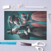 ティール(緑がかった色)ビクトリアンピンクスーツのドレスウズデコップページ 薄葉紙 (クラフト)