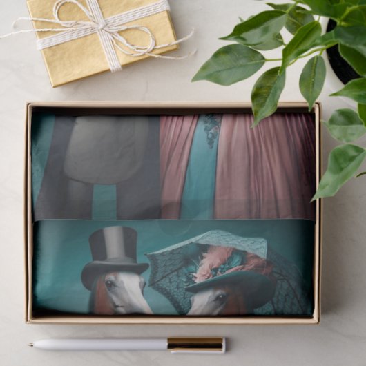 ティール(緑がかった色)ビクトリアンピンクスーツのドレスウズデコップページ 薄葉紙 (ギフト)