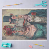 ティール(緑がかった色)ビクトリアン服のカップルのデコページ 薄葉紙 (クラフト)