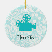 ティール(緑がかった色)ビデオカメラ セラミックオーナメント (裏面)