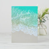 ティール（緑がかった色）ビーチの写真、メッセージと名前のパーソナライズ サンキューカード (スタンド正面)