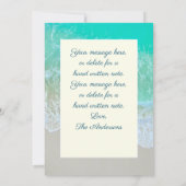 ティール（緑がかった色）ビーチの写真、メッセージと名前のパーソナライズ サンキューカード (裏面)