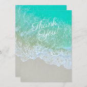 ティール（緑がかった色）ビーチの写真、メッセージと名前のパーソナライズ サンキューカード (正面/裏面)
