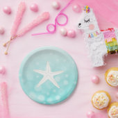 ティール(緑がかった色)ビーチをテーマにしたヒトデ紙プレート ペーパープレート (パーティー)