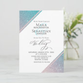 *～*ティール（緑がかった色）ビーチグラデーショングリッタートレンディーAR4結婚の 招待状 (スタンド正面)