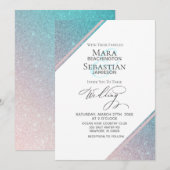 *～*ティール（緑がかった色）ビーチグラデーショングリッタートレンディーAR4結婚の 招待状 (正面/裏面)
