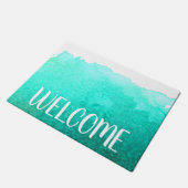 ティール（緑がかった色）ビーチハウス海テーマウェルカムマット ドアマット (アングル)