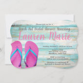 ティール(緑がかった色)ビーチハットビーチサンダルブライダルシャワー 招待状 (正面)