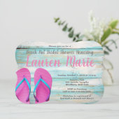 ティール(緑がかった色)ビーチハットビーチサンダルブライダルシャワー 招待状 (スタンド正面)