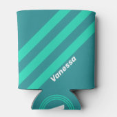 ティール（緑がかった色）ビーチブリーズストライプ（名前あり） 缶クーラー (裏面)