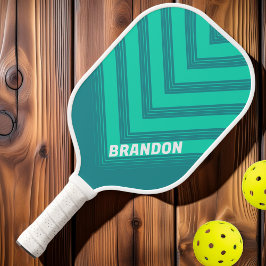 ティール(緑がかった色)ビーチブリーズヴィンテージシェブロンフェードと名前 ピックルボールラケット