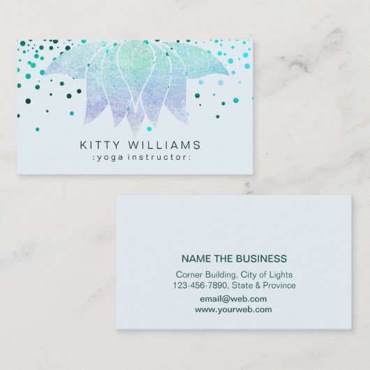 ティール（緑がかった色）ビーチロータスフラワーヨガインストラクター紙吹雪 名刺 (正面/裏面)