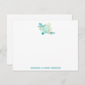 ティール(緑がかった色)ビーチ水彩文房具フラットノートカード ノートカード (正面/裏面)