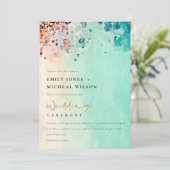 ティール(緑がかった色)ビーチ砂岩の水の色の結婚式の招待 サンキューカード (スタンド正面)