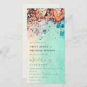 ティール（緑がかった色）ビーチ砂岩の水の色の結婚式の招待 サンキューカード (正面/裏面)