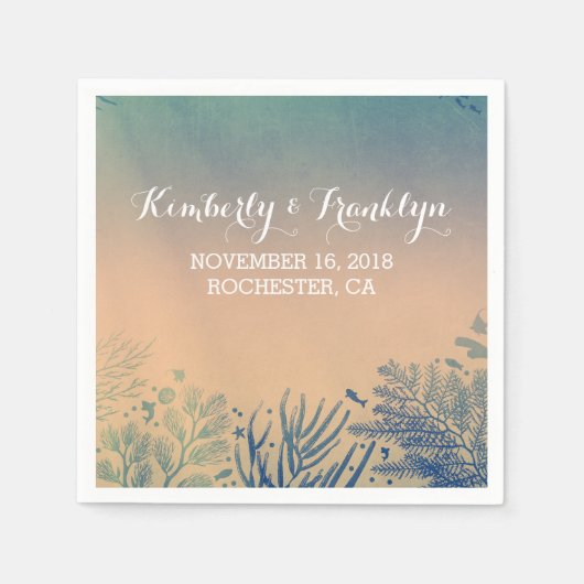 ティール（緑がかった色）ビーチ結婚式 スタンダードカクテルナプキン (正面)