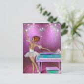 ティール（緑がかった色）ピアノピンクバック色彩の鮮やかグラウンド&バレリーナ ポストカード (スタンド正面)