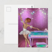 ティール（緑がかった色）ピアノピンクバック色彩の鮮やかグラウンド&バレリーナ ポストカード (正面/裏面)