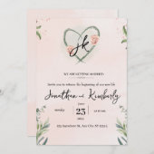 ティール(緑がかった色)ピエレガントンクフローラウォーター結婚カラー 招待状 (正面/裏面)