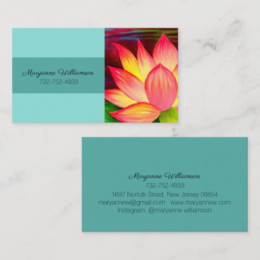 ティール（緑がかった色）ピンエレガントクロータスフラワーのパーソナライズフローラ 名刺 (正面/裏面)