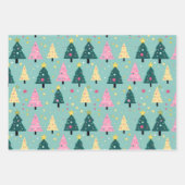 ティール(緑がかった色)ピンクおもしろいクリスマスツリー ラッピングペーパーシート (正面)