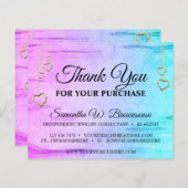 ティール（緑がかった色）ピンクきらきら光る木製テクスチャードハートありがとう (正面/裏面)