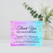 ティール（緑がかった色）ピンクきらきら光る木製テクスチャードハートありがとう (スタンド正面)