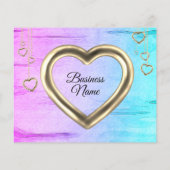 ティール（緑がかった色）ピンクきらきら光る木製テクスチャードハートありがとう (裏面)