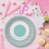 ティール(緑がかった色)ピンクとホワイト紙誕生日プレート ペーパープレート (パーティー)