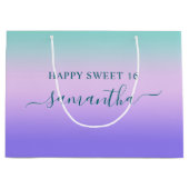 ティール（緑がかった色）ピンクと紫のグラデーション甘い16 ラージペーパーバッグ (正面)