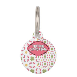 ティール(緑がかった色)ピンクと金ゴールドボホ幾何学模様 ペット ネームタグ