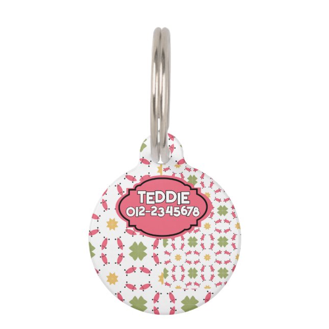 ティール（緑がかった色）ピンクと金ゴールドボホ幾何学模様 ペット　ネームタグ (正面)