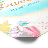 ティール(緑がかった色)ピンクの金ゴールドグリッターマーメイドテールの好意サイン ポスター (角)