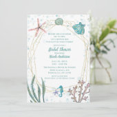 ティール(緑がかった色)&ピンクアンダーザシーお洒落ブライダルシャワー 招待状 (スタンド正面)