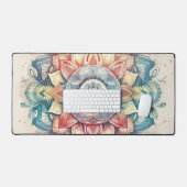 ティール（緑がかった色）ピンクアンドオレンジマンダラ デスクマット (キーボード&マウス)