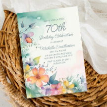 ティール（緑がかった色）ピンクイエローパステルフラワーズ70誕生日