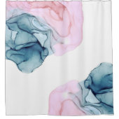 ティール（緑がかった色）&ピンクイーサリアインクイファンタジー シャワーカーテン (正面)