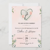 ティール（緑がかった色）ピンクエレガントフローラ水彩招待状 招待状 (正面)