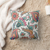 ティール(緑がかった色)ピンクオレンジペイズリーフローラ装飾用クッション クッション (ブランケット)