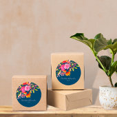 ティール(緑がかった色)ピンクオレンジ色の水色フローラカスタムウェディング ラウンドシール