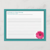 ティール(緑がかった色)ピンクガーベラ成功した結婚レシピカード アドバイスカード (裏面)