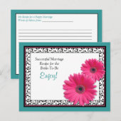 ティール(緑がかった色)ピンクガーベラ成功した結婚レシピカード アドバイスカード (正面/裏面)