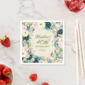 ティール(緑がかった色)ピンククリームフローラ女子40歳 スタンダードカクテルナプキン (インサイチュ)